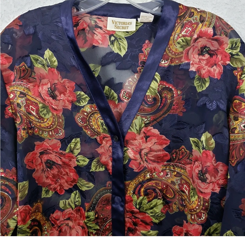 Victoria’s Secret Gold Label Flowy Style Sheer Metallic Floral Shirt Dress - Picture 4 of 8